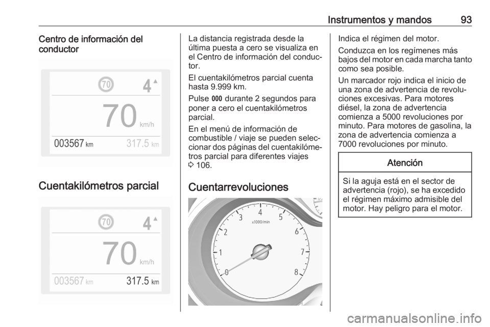 OPEL GRANDLAND X 2020 Manual de Instrucciones (in Spanish) Instrumentos y mandos93Centro de información del
conductor
Cuentakilómetros parcial
La distancia registrada desde la
última puesta a cero se visualiza en
el Centro de información del conduc‐
tor OPEL GRANDLAND X 2020 Manual de Instrucciones (in Spanish) Instrumentos y mandos93Centro de información del
conductor
Cuentakilómetros parcial
La distancia registrada desde la
última puesta a cero se visualiza en
el Centro de información del conduc‐
tor
