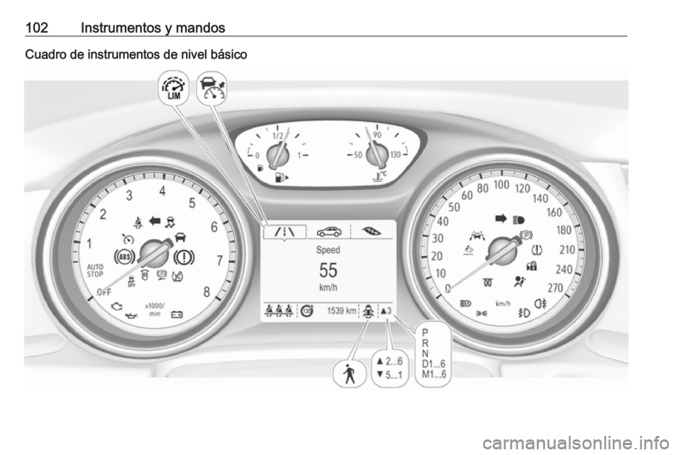 OPEL INSIGNIA BREAK 2018  Manual de Instrucciones (in Spanish) 102Instrumentos y mandosCuadro de instrumentos de nivel básico 