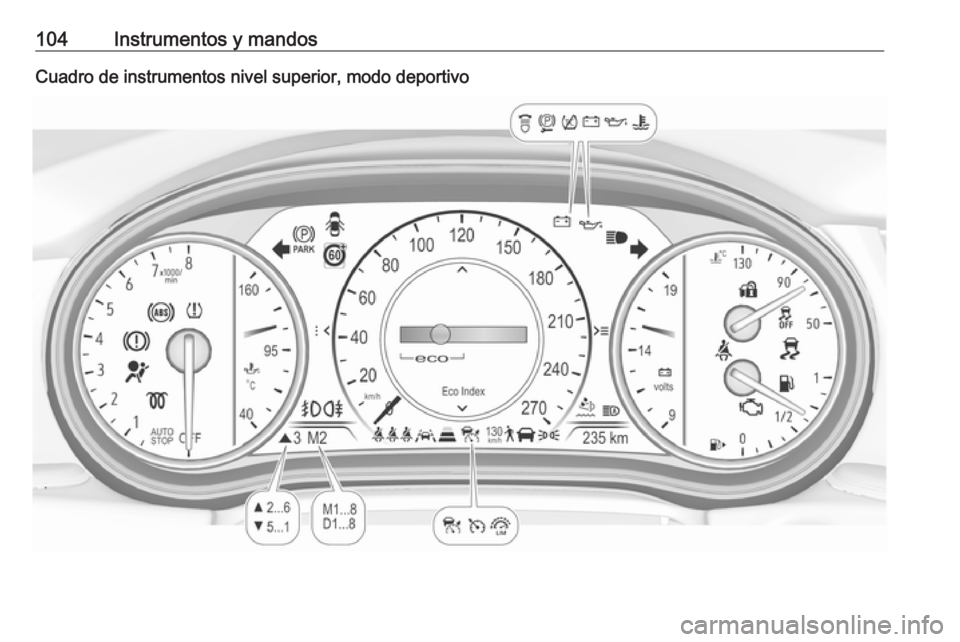 OPEL INSIGNIA BREAK 2018  Manual de Instrucciones (in Spanish) 104Instrumentos y mandosCuadro de instrumentos nivel superior, modo deportivo 