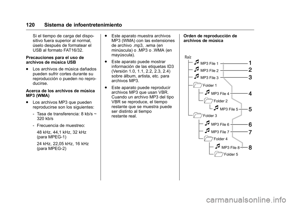 OPEL KARL 2016 Manual de Instrucciones (in Spanish) OPEL Karl Owner Manual (GMK-Localizing-EU LHD-9231167) - 2016 - crc -
9/9/15
120 Sistema de infoentretenimiento
Si el tiempo de carga del dispo-
sitivo fuera superior al normal,
úselo después de for OPEL KARL 2016 Manual de Instrucciones (in Spanish) OPEL Karl Owner Manual (GMK-Localizing-EU LHD-9231167) - 2016 - crc -
9/9/15
120 Sistema de infoentretenimiento
Si el tiempo de carga del dispo-
sitivo fuera superior al normal,
úselo después de for