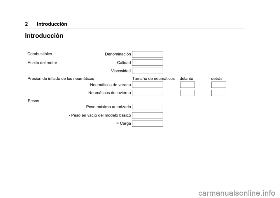 OPEL KARL 2016 Manual de Instrucciones (in Spanish) OPEL Karl Owner Manual (GMK-Localizing-EU LHD-9231167) - 2016 - crc -
9/9/15
2 Introducción
Introducción OPEL KARL 2016 Manual de Instrucciones (in Spanish) OPEL Karl Owner Manual (GMK-Localizing-EU LHD-9231167) - 2016 - crc -
9/9/15
2 Introducción
Introducción