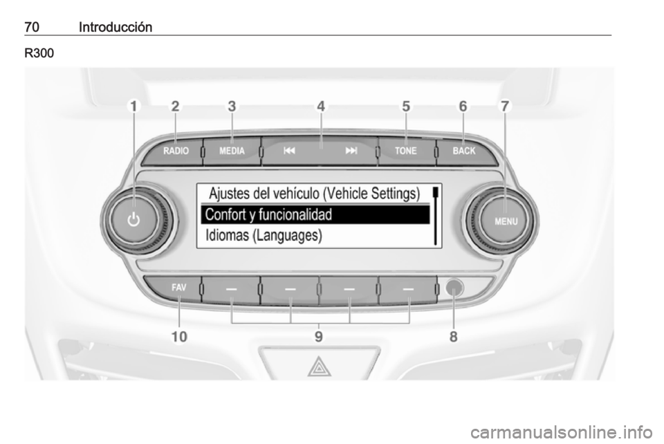 OPEL KARL 2018.5 Manual de infoentretenimiento (in Spanish) 70IntroducciónR300 OPEL KARL 2018.5 Manual de infoentretenimiento (in Spanish) 70IntroducciónR300