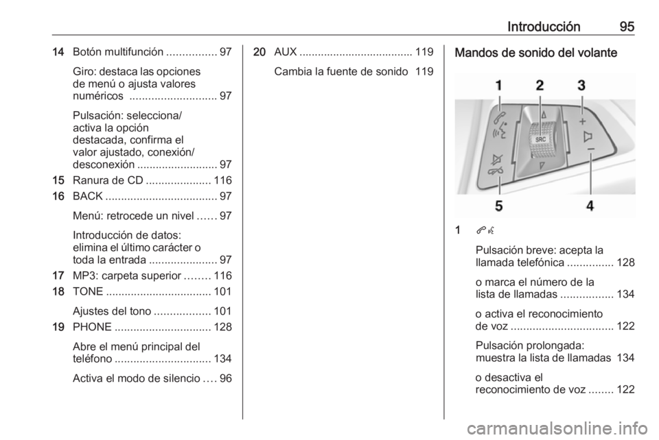 OPEL MERIVA 2016 Manual de infoentretenimiento (in Spanish) Introducción9514Botón multifunción ................97
Giro: destaca las opciones de menú o ajusta valores
numéricos ............................ 97
Pulsación: selecciona/
activa la opción
dest OPEL MERIVA 2016 Manual de infoentretenimiento (in Spanish) Introducción9514Botón multifunción ................97
Giro: destaca las opciones de menú o ajusta valores
numéricos ............................ 97
Pulsación: selecciona/
activa la opción
dest