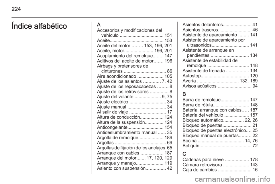 OPEL MOVANO_B 2015.5 Manual de Instrucciones (in Spanish) 224Índice alfabéticoAAccesorios y modificaciones del vehículo .................................. 151
Aceite.......................................... 153
Aceite del motor ........153, 196, 201
Ac OPEL MOVANO_B 2015.5 Manual de Instrucciones (in Spanish) 224Índice alfabéticoAAccesorios y modificaciones del vehículo .................................. 151
Aceite.......................................... 153
Aceite del motor ........153, 196, 201
Ac