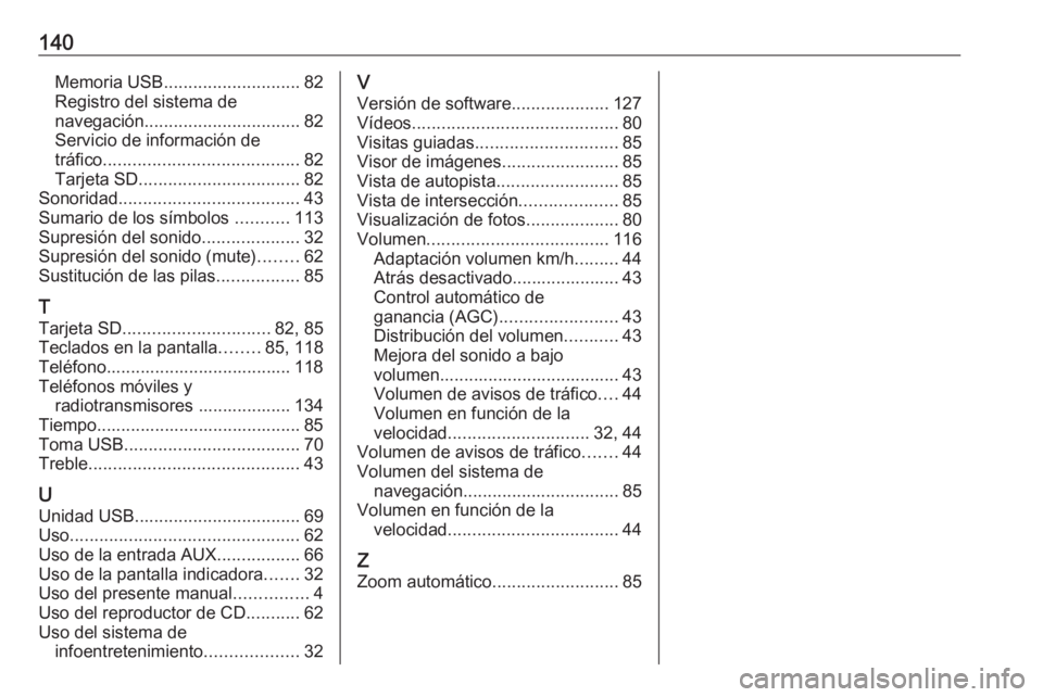 OPEL MOVANO_B 2017.5 Manual de infoentretenimiento (in Spanish) 140Memoria USB............................ 82
Registro del sistema de
navegación ................................ 82
Servicio de información de
tráfico ........................................ 82
T OPEL MOVANO_B 2017.5 Manual de infoentretenimiento (in Spanish) 140Memoria USB............................ 82
Registro del sistema de
navegación ................................ 82
Servicio de información de
tráfico ........................................ 82
T