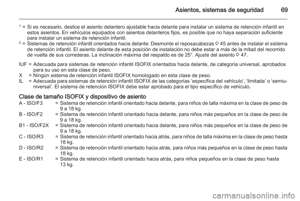 OPEL VIVARO B 2015.5 Manual de Instrucciones (in Spanish) Asientos, sistemas de seguridad69
1=Si es necesario, deslice el asiento delantero ajustable hacia delante para instalar un sistema de retención infantil en
estos asientos. En vehículos equipados con OPEL VIVARO B 2015.5 Manual de Instrucciones (in Spanish) Asientos, sistemas de seguridad69
1=Si es necesario, deslice el asiento delantero ajustable hacia delante para instalar un sistema de retención infantil en
estos asientos. En vehículos equipados con