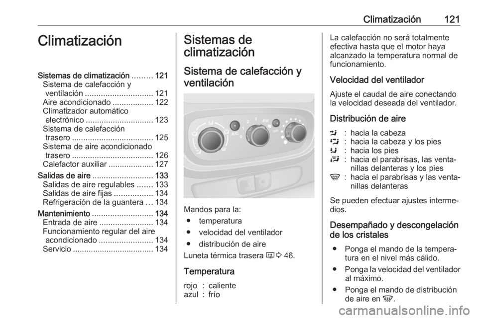 OPEL VIVARO B 2019 Manual de Instrucciones (in Spanish) Climatización121ClimatizaciónSistemas de climatización.........121
Sistema de calefacción y ventilación .............................. 121
Aire acondicionado ..................122
Climatizador au OPEL VIVARO B 2019 Manual de Instrucciones (in Spanish) Climatización121ClimatizaciónSistemas de climatización.........121
Sistema de calefacción y ventilación .............................. 121
Aire acondicionado ..................122
Climatizador au