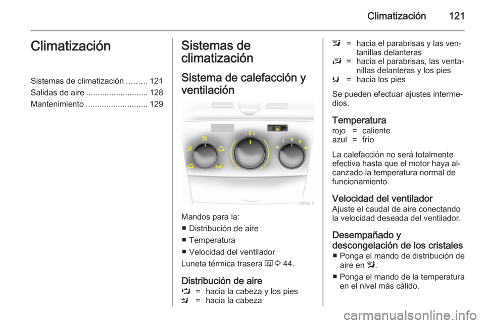 OPEL ZAFIRA B 2014 Manual de Instrucciones (in Spanish) Climatización121ClimatizaciónSistemas de climatización.........121
Salidas de aire ........................... 128
Mantenimiento ........................... 129Sistemas de
climatización
Sistema de OPEL ZAFIRA B 2014 Manual de Instrucciones (in Spanish) Climatización121ClimatizaciónSistemas de climatización.........121
Salidas de aire ........................... 128
Mantenimiento ........................... 129Sistemas de
climatización
Sistema de