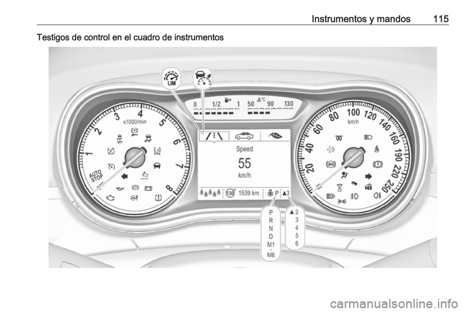 OPEL ZAFIRA C 2017 Manual de Instrucciones (in Spanish) Instrumentos y mandos115Testigos de control en el cuadro de instrumentos OPEL ZAFIRA C 2017 Manual de Instrucciones (in Spanish) Instrumentos y mandos115Testigos de control en el cuadro de instrumentos