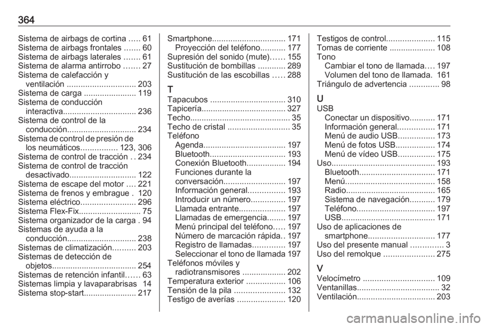 OPEL ZAFIRA C 2018 Manual de Instrucciones (in Spanish) 364Sistema de airbags de cortina .....61
Sistema de airbags frontales .......60
Sistema de airbags laterales .......61
Sistema de alarma antirrobo .......27
Sistema de calefacción y ventilación OPEL ZAFIRA C 2018 Manual de Instrucciones (in Spanish) 364Sistema de airbags de cortina .....61
Sistema de airbags frontales .......60
Sistema de airbags laterales .......61
Sistema de alarma antirrobo .......27
Sistema de calefacción y ventilación