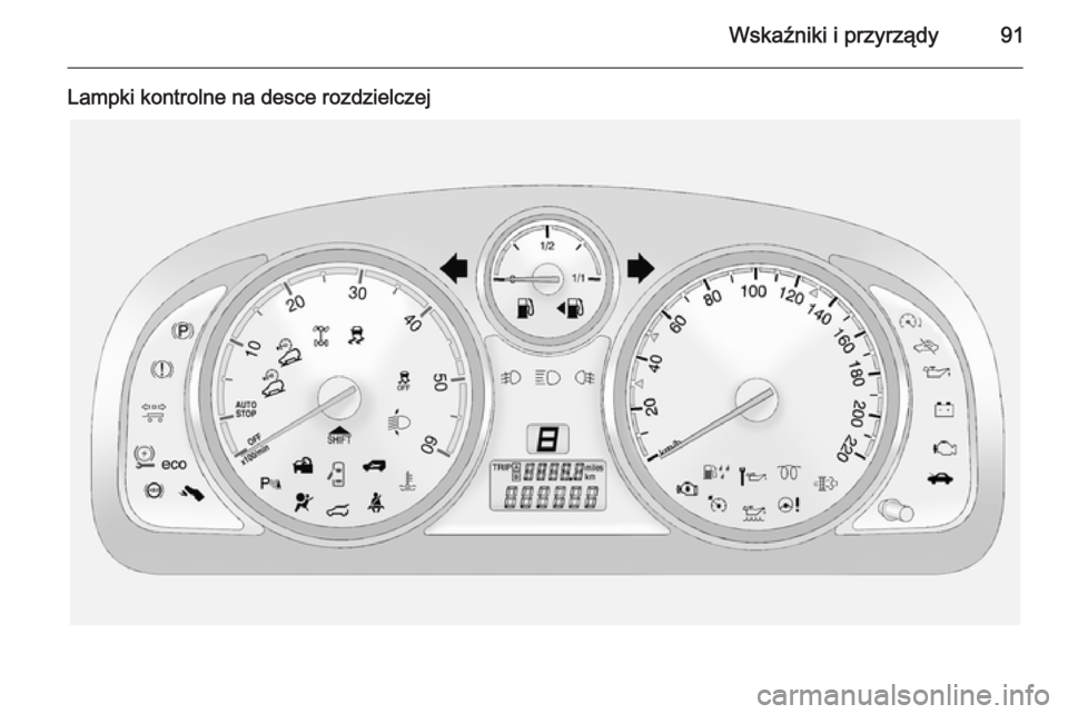 OPEL ANTARA 2014.5 Instrukcja obsługi (in Polish) Wskaźniki i przyrządy91
Lampki kontrolne na desce rozdzielczej OPEL ANTARA 2014.5 Instrukcja obsługi (in Polish) Wskaźniki i przyrządy91
Lampki kontrolne na desce rozdzielczej