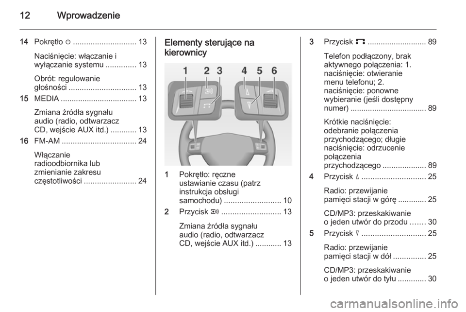 OPEL ANTARA 2015  Instrukcja obsługi systemu audio-nawigacyjnego (in Polish) 12Wprowadzenie
14Pokrętło  m............................. 13
Naciśnięcie: włączanie i
wyłączanie systemu ..............13
Obrót: regulowanie
głośności ............................... 13
15