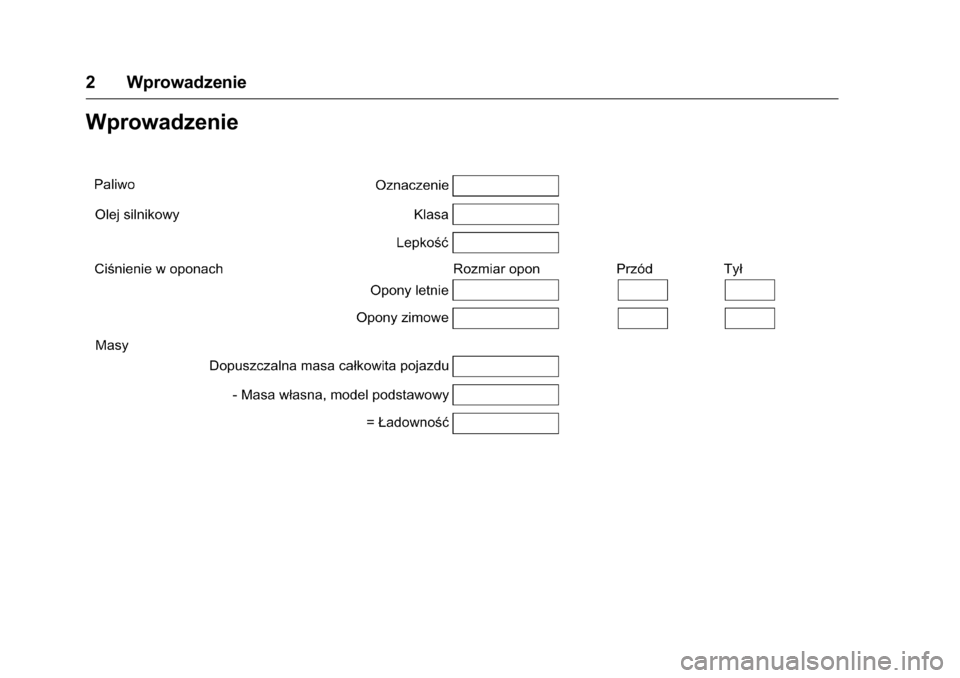 OPEL KARL 2016  Instrukcja obsługi (in Polish) OPEL Karl Owner Manual (GMK-Localizing-EU LHD-9231167) - 2016 -
CRC - 9/9/15
2 Wprowadzenie
Wprowadzenie 