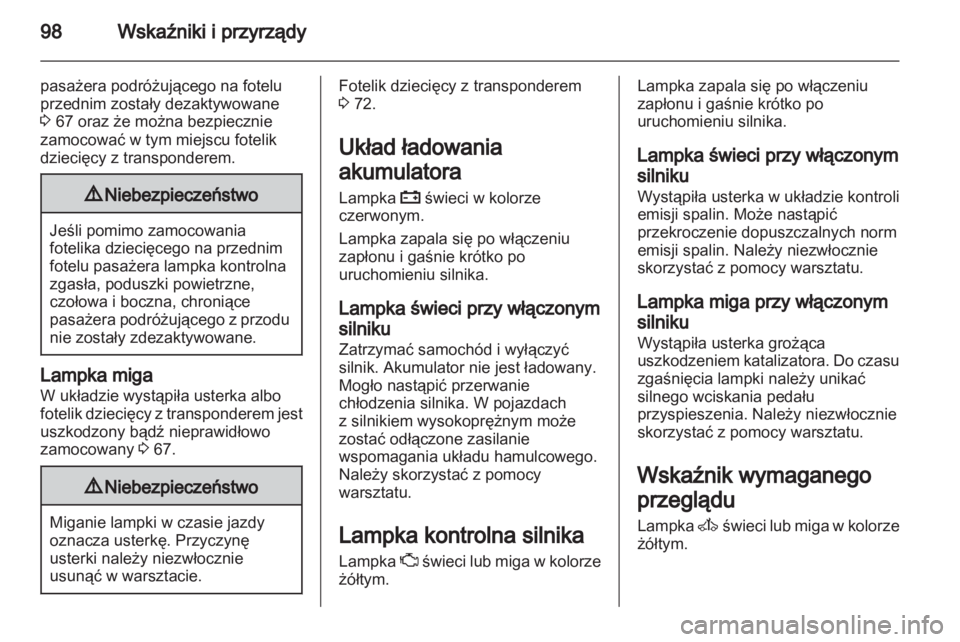 OPEL ZAFIRA 2012  Instrukcja obsługi (in Polish) 