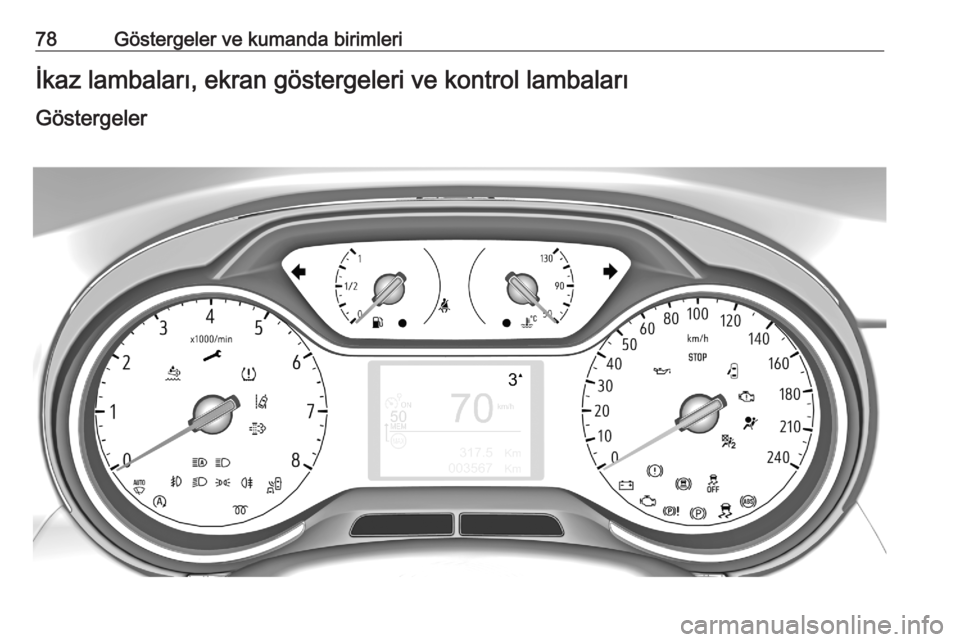 OPEL CROSSLAND X 2020  Sürücü El Kitabı (in Turkish) 78Göstergeler ve kumanda birimleriİkaz lambaları, ekran göstergeleri ve kontrol lambaları
Göstergeler 