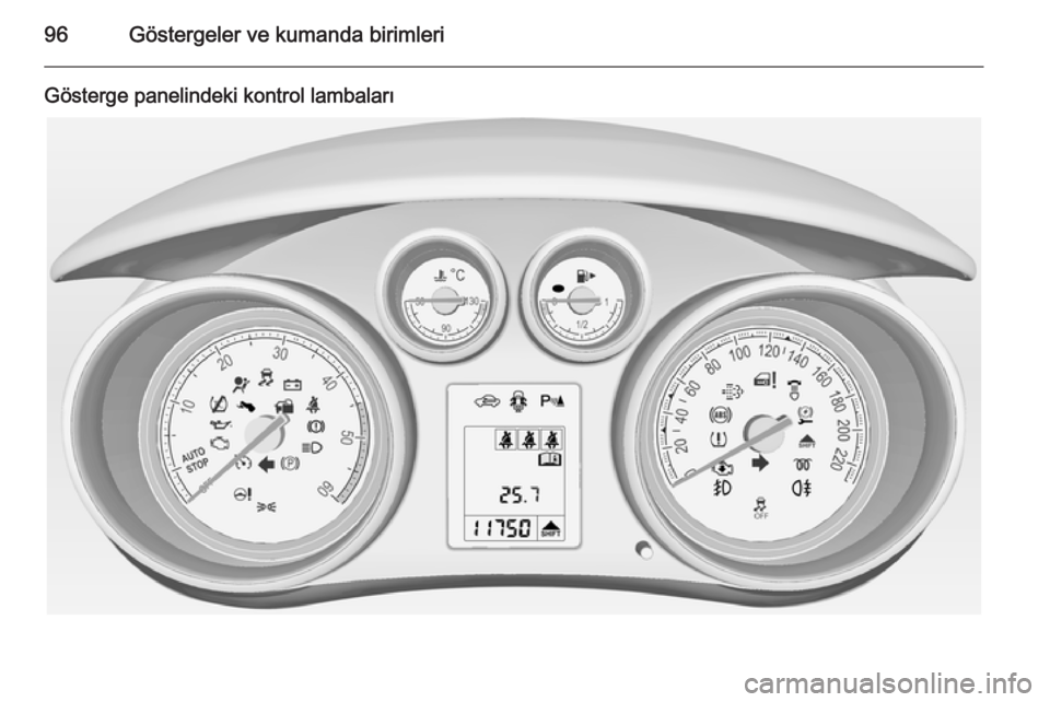 OPEL MERIVA 2014.5 Sürücü El Kitabı (in Turkish) 96Göstergeler ve kumanda birimleri
Gösterge panelindeki kontrol lambaları OPEL MERIVA 2014.5 Sürücü El Kitabı (in Turkish) 96Göstergeler ve kumanda birimleri
Gösterge panelindeki kontrol lambaları