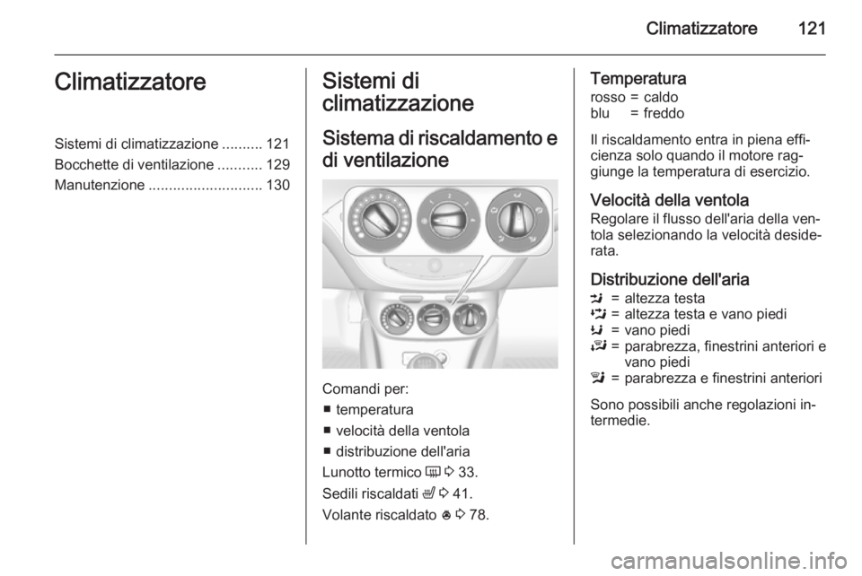 OPEL ADAM 2015.5 Manuale di uso e manutenzione (in Italian) Climatizzatore121ClimatizzatoreSistemi di climatizzazione..........121
Bocchette di ventilazione ...........129
Manutenzione ............................ 130Sistemi di
climatizzazione
Sistema di risca OPEL ADAM 2015.5 Manuale di uso e manutenzione (in Italian) Climatizzatore121ClimatizzatoreSistemi di climatizzazione..........121
Bocchette di ventilazione ...........129
Manutenzione ............................ 130Sistemi di
climatizzazione
Sistema di risca
