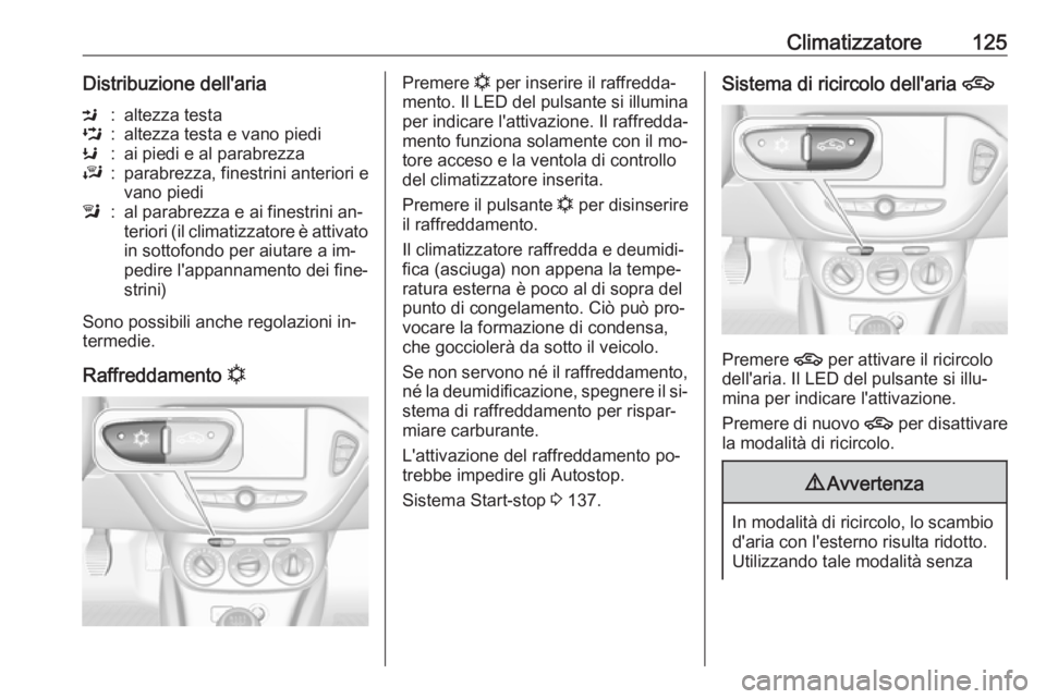 OPEL ADAM 2016.5 Manuale di uso e manutenzione (in Italian) Climatizzatore125Distribuzione dell'ariaM:altezza testaL:altezza testa e vano piediK:ai piedi e al parabrezzaJ:parabrezza, finestrini anteriori e
vano piedil:al parabrezza e ai finestrini an‐
te OPEL ADAM 2016.5 Manuale di uso e manutenzione (in Italian) Climatizzatore125Distribuzione dell'ariaM:altezza testaL:altezza testa e vano piediK:ai piedi e al parabrezzaJ:parabrezza, finestrini anteriori e
vano piedil:al parabrezza e ai finestrini an‐
te