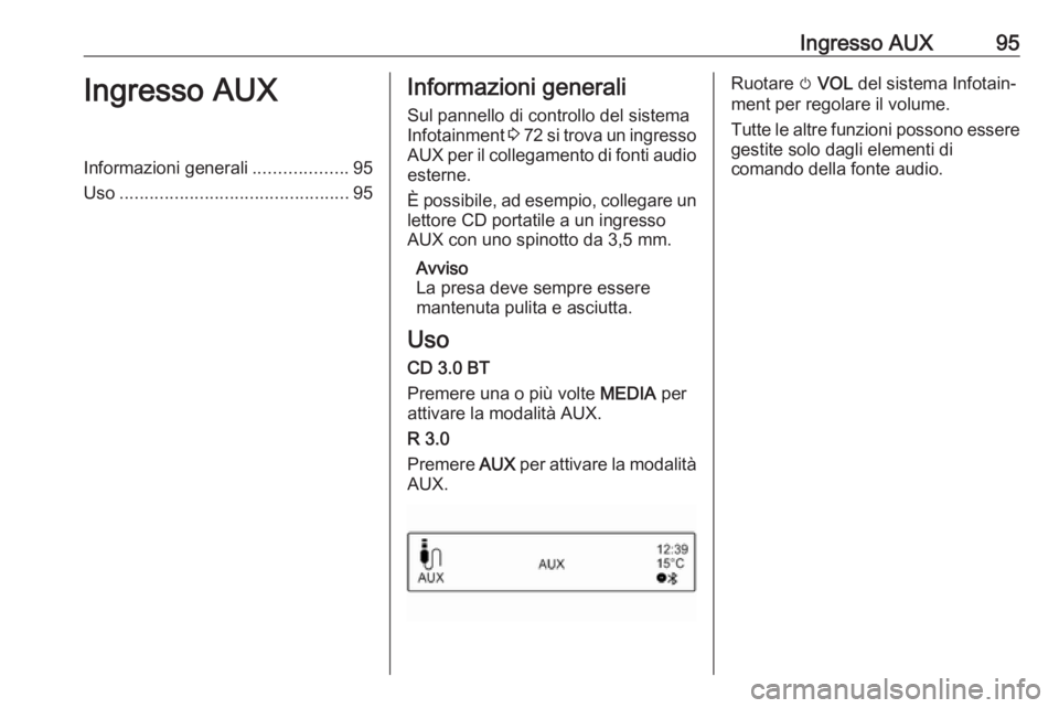 OPEL ADAM 2018 Manuale del sistema Infotainment (in Italian) Ingresso AUX95Ingresso AUXInformazioni generali...................95
Uso .............................................. 95Informazioni generali
Sul pannello di controllo del sistema Infotainment 3 72 OPEL ADAM 2018 Manuale del sistema Infotainment (in Italian) Ingresso AUX95Ingresso AUXInformazioni generali...................95
Uso .............................................. 95Informazioni generali
Sul pannello di controllo del sistema Infotainment 3 72