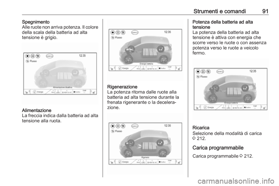 OPEL AMPERA E 2018.5  Manuale di uso e manutenzione (in Italian) Strumenti e comandi91Spegnimento
Alle ruote non arriva potenza. Il colore
della scala della batteria ad alta
tensione è grigio.Alimentazione
La freccia indica dalla batteria ad alta
tensione alla ruo