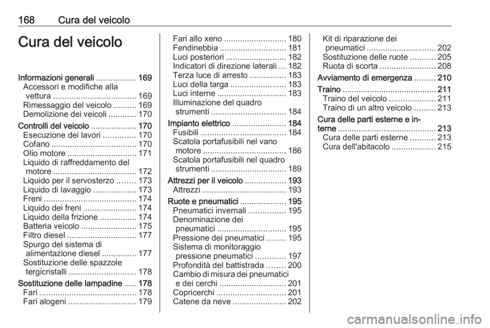 OPEL ANTARA 2016.5 Manuale di uso e manutenzione (in Italian) 168Cura del veicoloCura del veicoloInformazioni generali.................169
Accessori e modifiche alla vettura .................................... 169
Rimessaggio del veicolo ..........169
Demolizio OPEL ANTARA 2016.5 Manuale di uso e manutenzione (in Italian) 168Cura del veicoloCura del veicoloInformazioni generali.................169
Accessori e modifiche alla vettura .................................... 169
Rimessaggio del veicolo ..........169
Demolizio