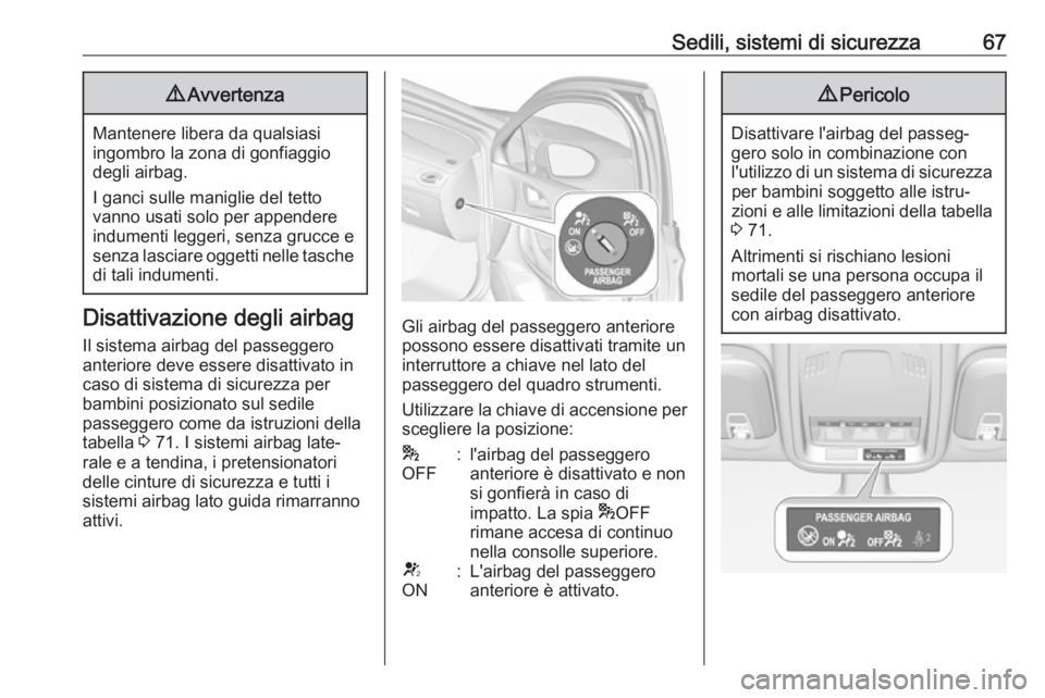 OPEL ASTRA K 2018.5 Manuale di uso e manutenzione (in Italian) Sedili, sistemi di sicurezza679Avvertenza
Mantenere libera da qualsiasi
ingombro la zona di gonfiaggio
degli airbag.
I ganci sulle maniglie del tetto
vanno usati solo per appendere
indumenti leggeri, OPEL ASTRA K 2018.5 Manuale di uso e manutenzione (in Italian) Sedili, sistemi di sicurezza679Avvertenza
Mantenere libera da qualsiasi
ingombro la zona di gonfiaggio
degli airbag.
I ganci sulle maniglie del tetto
vanno usati solo per appendere
indumenti leggeri,
