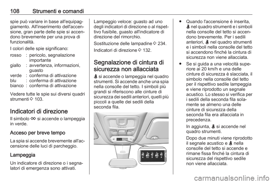 OPEL COMBO E 2020 Manuale di uso e manutenzione (in Italian) 108Strumenti e comandispie può variare in base all'equipag‐
giamento. All'inserimento dell'accen‐
sione, gran parte delle spie si accen‐
dono brevemente per una prova di
funzionalit OPEL COMBO E 2020 Manuale di uso e manutenzione (in Italian) 108Strumenti e comandispie può variare in base all'equipag‐
giamento. All'inserimento dell'accen‐
sione, gran parte delle spie si accen‐
dono brevemente per una prova di
funzionalit