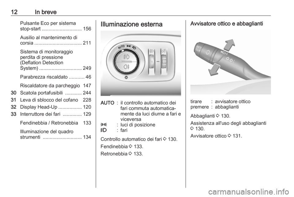 OPEL COMBO E 2020 Manuale di uso e manutenzione (in Italian) 12In brevePulsante Eco per sistema
stop-start ............................. 156
Ausilio al mantenimento di
corsia .................................. 211
Sistema di monitoraggio
perdita di pressione
(D OPEL COMBO E 2020 Manuale di uso e manutenzione (in Italian) 12In brevePulsante Eco per sistema
stop-start ............................. 156
Ausilio al mantenimento di
corsia .................................. 211
Sistema di monitoraggio
perdita di pressione
(D