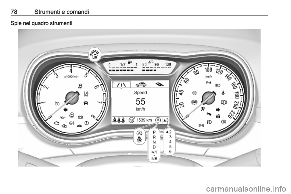 OPEL CORSA E 2019 Manuale di uso e manutenzione (in Italian) 78Strumenti e comandiSpie nel quadro strumenti OPEL CORSA E 2019 Manuale di uso e manutenzione (in Italian) 78Strumenti e comandiSpie nel quadro strumenti