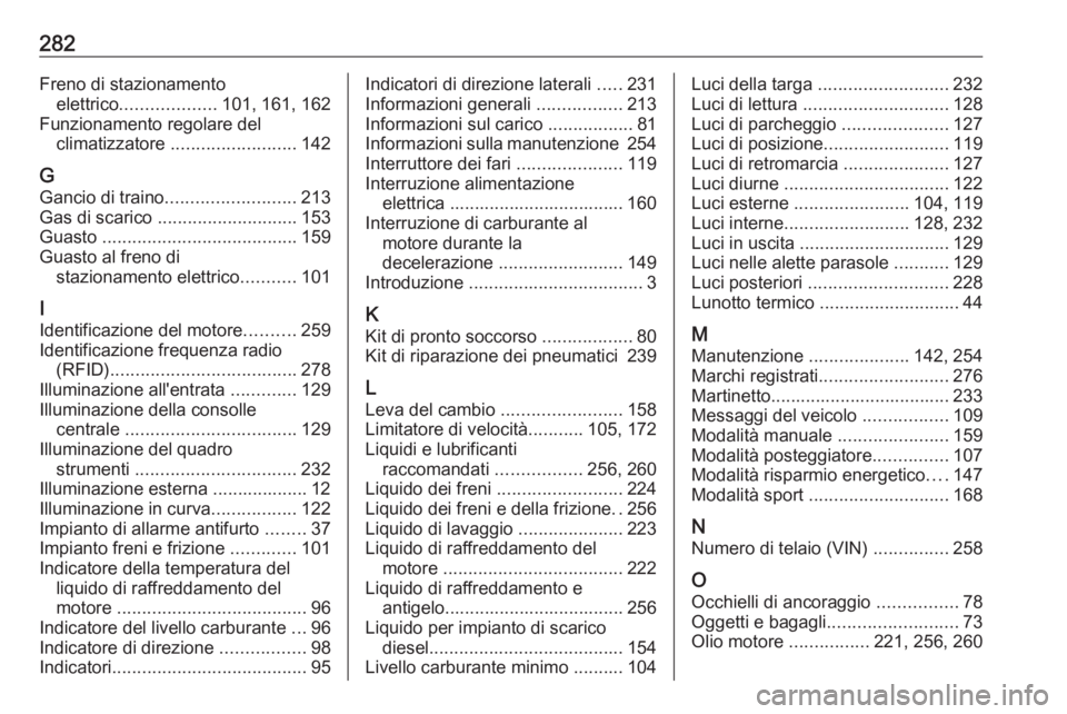 OPEL GRANDLAND X 2018  Manuale di uso e manutenzione (in Italian) 282Freno di stazionamentoelettrico ................... 101, 161, 162
Funzionamento regolare del climatizzatore  ......................... 142
G Gancio di traino .......................... 213
Gas di s