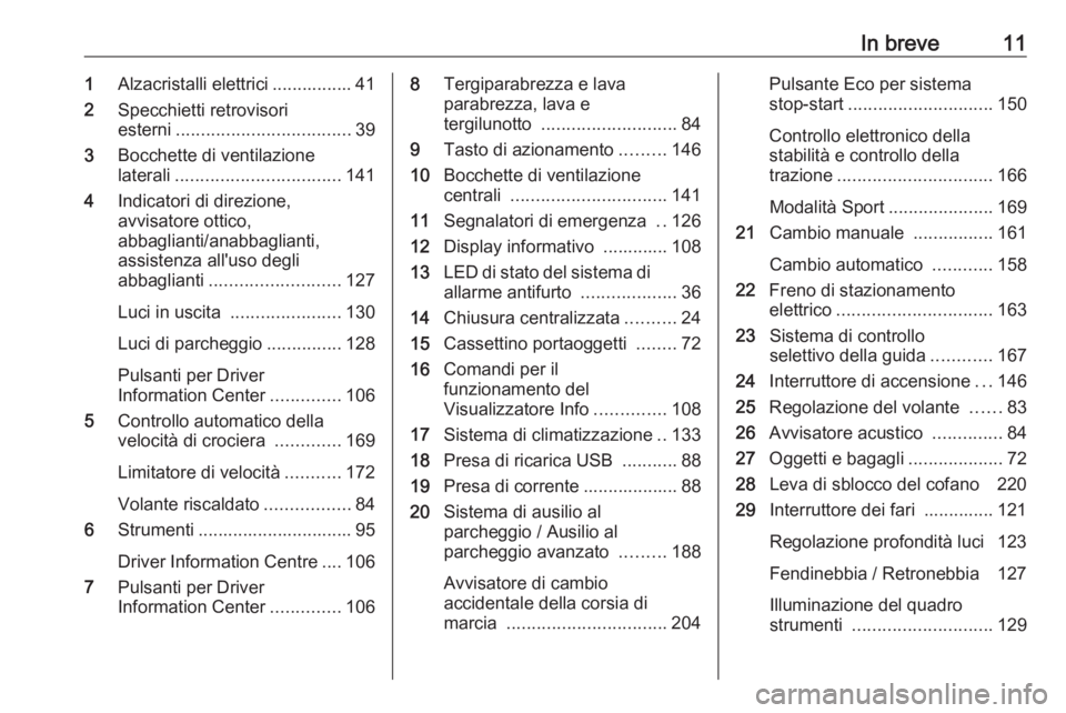 OPEL GRANDLAND X 2018.75  Manuale di uso e manutenzione (in Italian) In breve111Alzacristalli elettrici ................ 41
2 Specchietti retrovisori
esterni ................................... 39
3 Bocchette di ventilazione
laterali ................................. 1