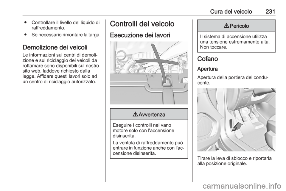 OPEL GRANDLAND X 2020 Manuale di uso e manutenzione (in Italian) Cura del veicolo231● Controllare il livello del liquido diraffreddamento.
● Se necessario rimontare la targa.
Demolizione dei veicoli
Le informazioni sui centri di demoli‐ zione e sul riciclaggi OPEL GRANDLAND X 2020 Manuale di uso e manutenzione (in Italian) Cura del veicolo231● Controllare il livello del liquido diraffreddamento.
● Se necessario rimontare la targa.
Demolizione dei veicoli
Le informazioni sui centri di demoli‐ zione e sul riciclaggi