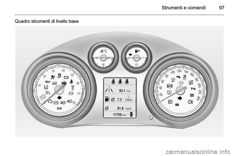 OPEL INSIGNIA 2014  Manuale di uso e manutenzione (in Italian) Strumenti e comandi97
Quadro strumenti di livello base 
