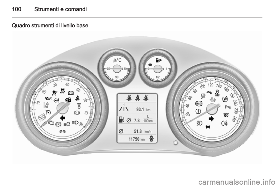 OPEL INSIGNIA 2015.5  Manuale di uso e manutenzione (in Italian) 100Strumenti e comandi
Quadro strumenti di livello base 