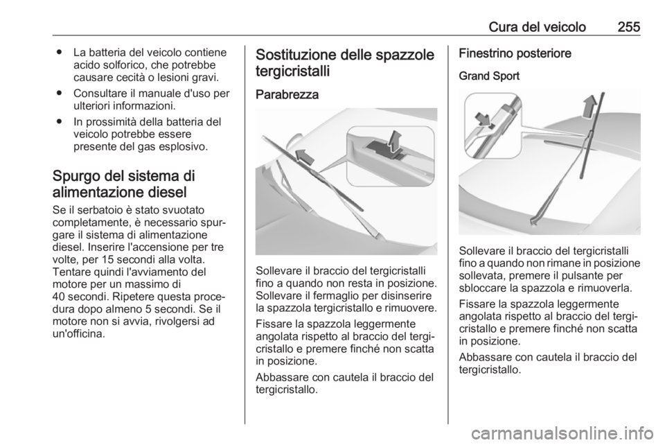 OPEL INSIGNIA BREAK 2020 Manuale di uso e manutenzione (in Italian) Cura del veicolo255● La batteria del veicolo contieneacido solforico, che potrebbe
causare cecità o lesioni gravi.
● Consultare il manuale d'uso per ulteriori informazioni.
● In prossimità OPEL INSIGNIA BREAK 2020 Manuale di uso e manutenzione (in Italian) Cura del veicolo255● La batteria del veicolo contieneacido solforico, che potrebbe
causare cecità o lesioni gravi.
● Consultare il manuale d'uso per ulteriori informazioni.
● In prossimità