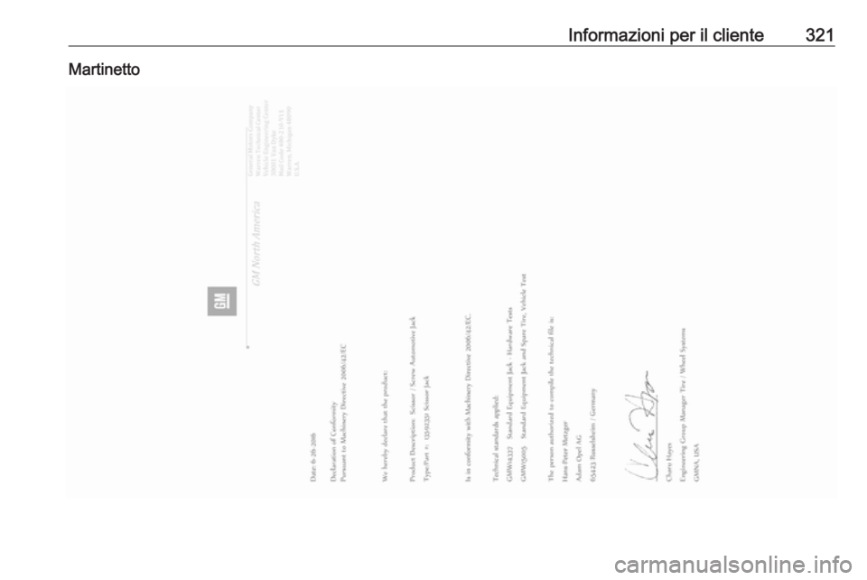 OPEL INSIGNIA BREAK 2020 Manuale di uso e manutenzione (in Italian) Informazioni per il cliente321Martinetto OPEL INSIGNIA BREAK 2020 Manuale di uso e manutenzione (in Italian) Informazioni per il cliente321Martinetto