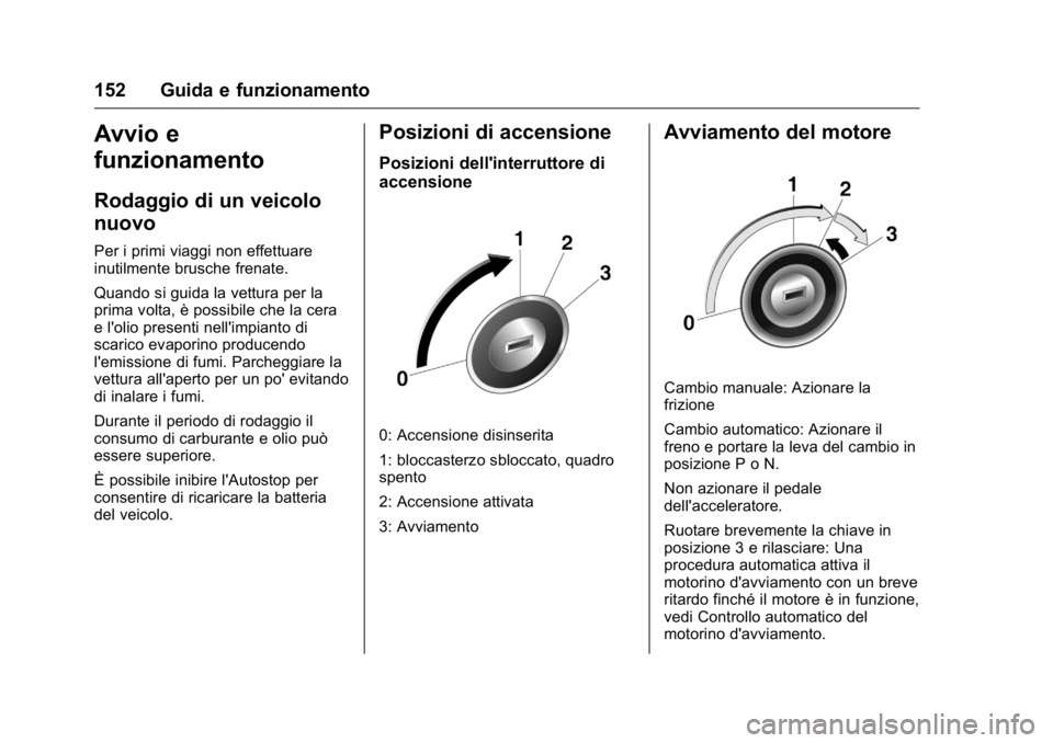 OPEL KARL 2016 Manuale di uso e manutenzione (in Italian) OPEL Karl Owner Manual (GMK-Localizing-EU LHD-9231167) - 2016 -
CRC - 9/9/15
152 Guida e funzionamento
Avvio e
funzionamento
Rodaggio di un veicolo
nuovo
Per i primi viaggi non effettuare
inutilmente OPEL KARL 2016 Manuale di uso e manutenzione (in Italian) OPEL Karl Owner Manual (GMK-Localizing-EU LHD-9231167) - 2016 -
CRC - 9/9/15
152 Guida e funzionamento
Avvio e
funzionamento
Rodaggio di un veicolo
nuovo
Per i primi viaggi non effettuare
inutilmente