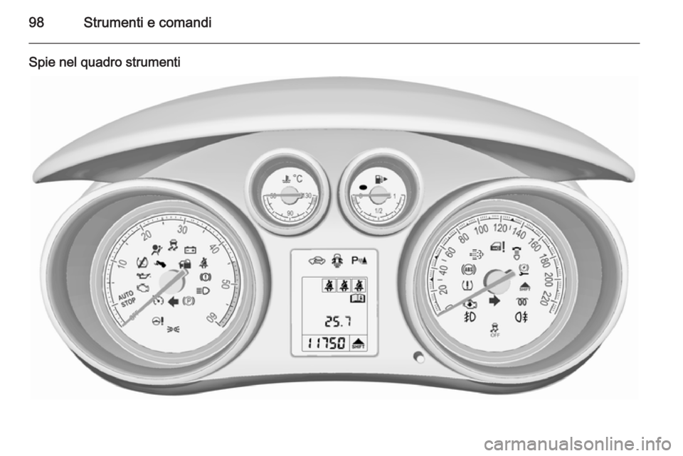 OPEL MERIVA 2015.5 Manuale di uso e manutenzione (in Italian) 98Strumenti e comandi
Spie nel quadro strumenti OPEL MERIVA 2015.5 Manuale di uso e manutenzione (in Italian) 98Strumenti e comandi
Spie nel quadro strumenti