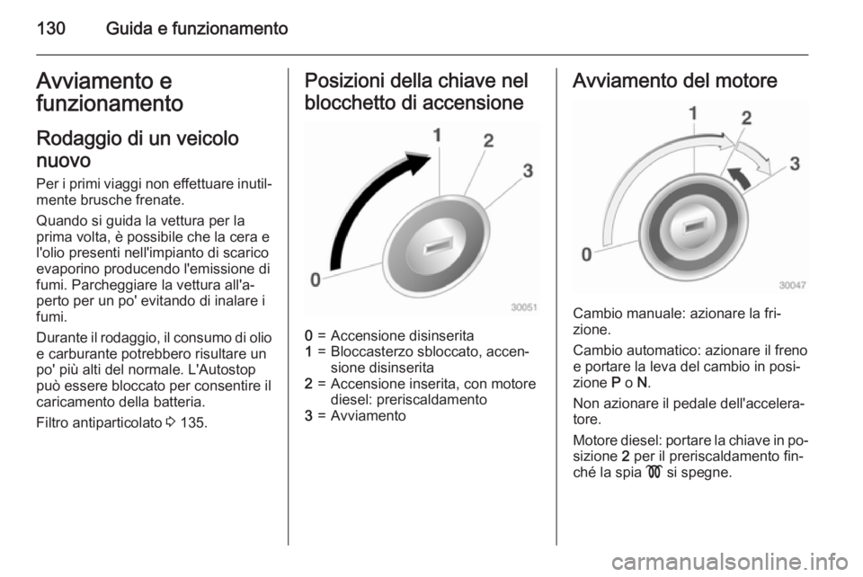 OPEL MOKKA 2015 Manuale di uso e manutenzione (in Italian) 130Guida e funzionamentoAvviamento efunzionamento
Rodaggio di un veicolo
nuovo Per i primi viaggi non effettuare inutil‐mente brusche frenate.
Quando si guida la vettura per la
prima volta, è possi OPEL MOKKA 2015 Manuale di uso e manutenzione (in Italian) 130Guida e funzionamentoAvviamento efunzionamento
Rodaggio di un veicolo
nuovo Per i primi viaggi non effettuare inutil‐mente brusche frenate.
Quando si guida la vettura per la
prima volta, è possi