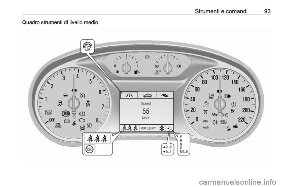 OPEL MOKKA X 2018.5 Manuale del sistema Infotainment (in Italian) Strumenti e comandi93Quadro strumenti di livello medio OPEL MOKKA X 2018.5 Manuale del sistema Infotainment (in Italian) Strumenti e comandi93Quadro strumenti di livello medio