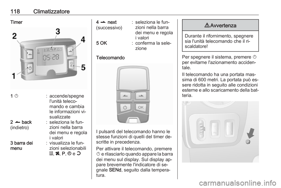 OPEL MOVANO_B 2016 Manuale di uso e manutenzione (in Italian) 118ClimatizzatoreTimer1 X:accende/spegne
l'unità teleco‐
mando e cambia
le informazioni vi‐
sualizzate2 q back
(indietro):seleziona le fun‐
zioni nella barra
dei menu e regola
i valori3 OPEL MOVANO_B 2016 Manuale di uso e manutenzione (in Italian) 118ClimatizzatoreTimer1 X:accende/spegne
l'unità teleco‐
mando e cambia
le informazioni vi‐
sualizzate2 q back
(indietro):seleziona le fun‐
zioni nella barra
dei menu e regola
i valori3
