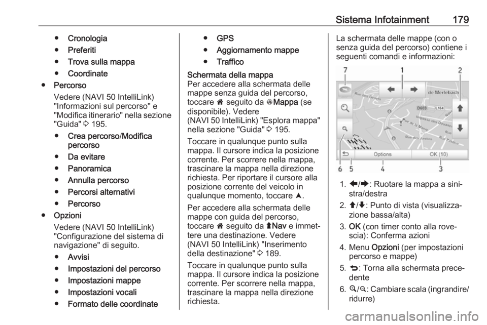OPEL MOVANO_B 2020 Manuale di uso e manutenzione (in Italian) Sistema Infotainment179●Cronologia
● Preferiti
● Trova sulla mappa
● Coordinate
● Percorso
Vedere (NAVI 50 IntelliLink)
"Informazioni sul percorso" e
"Modifica itinerario" ne OPEL MOVANO_B 2020 Manuale di uso e manutenzione (in Italian) Sistema Infotainment179●Cronologia
● Preferiti
● Trova sulla mappa
● Coordinate
● Percorso
Vedere (NAVI 50 IntelliLink)
"Informazioni sul percorso" e
"Modifica itinerario" ne