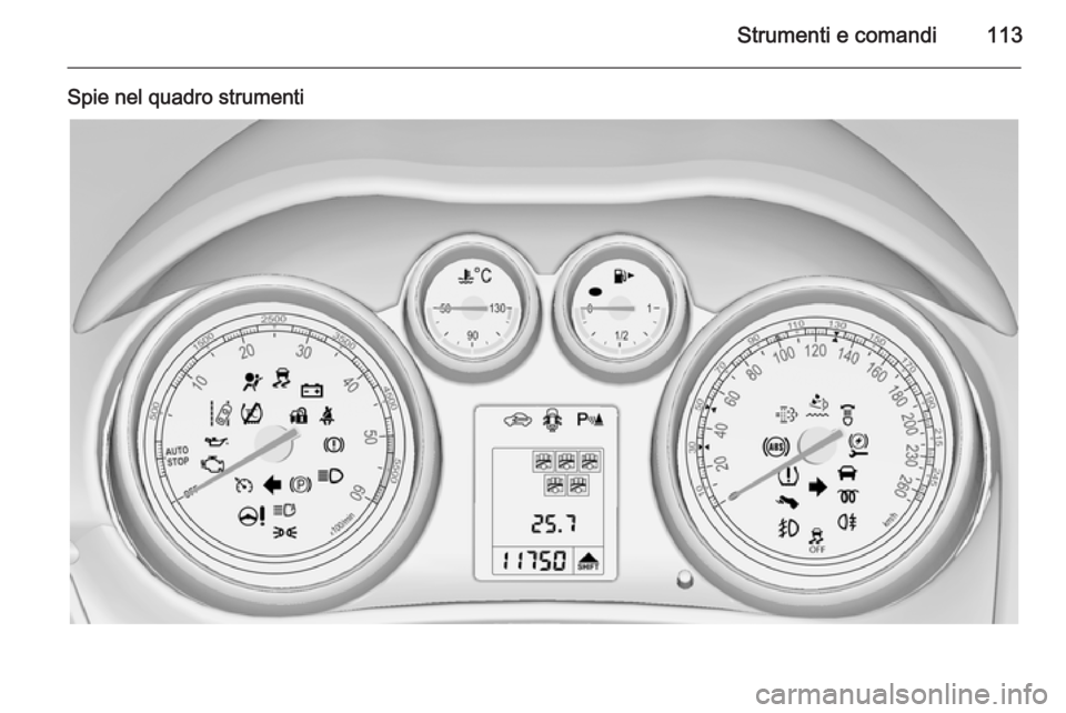 OPEL ZAFIRA C 2015  Manuale di uso e manutenzione (in Italian) Strumenti e comandi113
Spie nel quadro strumenti 