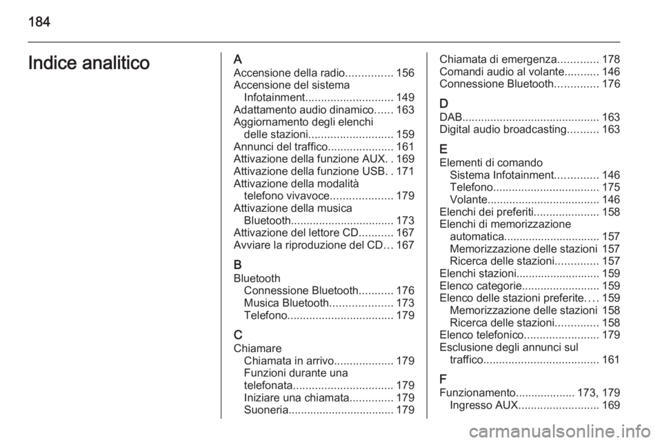 OPEL ZAFIRA C 2015.5 Manuale del sistema Infotainment (in Italian) 184Indice analiticoAAccensione della radio ...............156
Accensione del sistema Infotainment ............................ 149
Adattamento audio dinamico ......163
Aggiornamento degli elenchi dell OPEL ZAFIRA C 2015.5 Manuale del sistema Infotainment (in Italian) 184Indice analiticoAAccensione della radio ...............156
Accensione del sistema Infotainment ............................ 149
Adattamento audio dinamico ......163
Aggiornamento degli elenchi dell