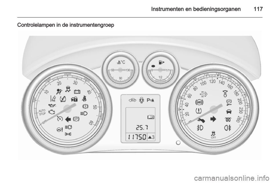 OPEL ASTRA J 2015.5 Gebruikershandleiding (in Dutch) Instrumenten en bedieningsorganen117
Controlelampen in de instrumentengroep OPEL ASTRA J 2015.5 Gebruikershandleiding (in Dutch) Instrumenten en bedieningsorganen117
Controlelampen in de instrumentengroep