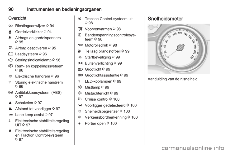 OPEL ASTRA K 2016 Gebruikershandleiding (in Dutch) 90Instrumenten en bedieningsorganenOverzichtORichtingaanwijzer 3 94XGordelverklikker 3 94vAirbags en gordelspanners
3 95VAirbag deactiveren 3 95pLaadsysteem 3 96ZStoringsindicatielamp 3 96RRem- e OPEL ASTRA K 2016 Gebruikershandleiding (in Dutch) 90Instrumenten en bedieningsorganenOverzichtORichtingaanwijzer 3 94XGordelverklikker 3 94vAirbags en gordelspanners
3 95VAirbag deactiveren 3 95pLaadsysteem 3 96ZStoringsindicatielamp 3 96RRem- e