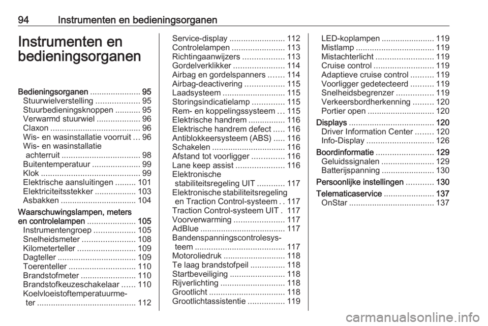OPEL ASTRA K 2018.5  Gebruikershandleiding (in Dutch) 94Instrumenten en bedieningsorganenInstrumenten en
bedieningsorganenBedieningsorganen ......................95
Stuurwielverstelling ...................95
Stuurbedieningsknoppen ...........95
Verwarmd 