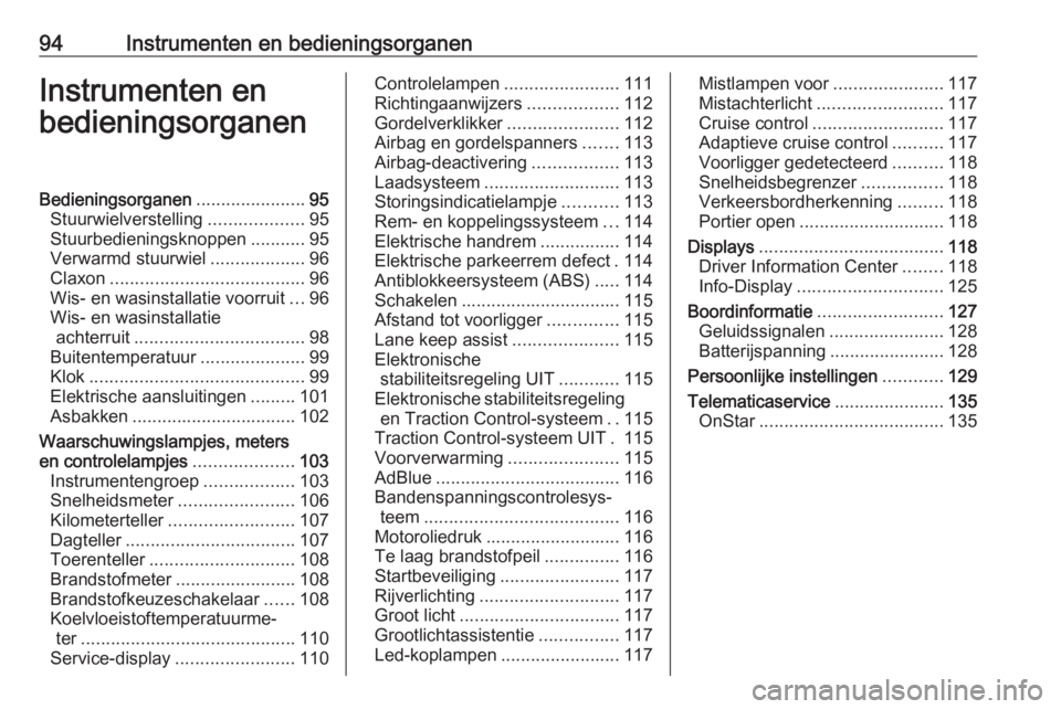 OPEL ASTRA K 2019.5  Gebruikershandleiding (in Dutch) 94Instrumenten en bedieningsorganenInstrumenten en
bedieningsorganenBedieningsorganen ......................95
Stuurwielverstelling ...................95
Stuurbedieningsknoppen ...........95
Verwarmd 