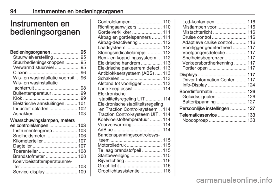 OPEL ASTRA K 2020  Gebruikershandleiding (in Dutch) 94Instrumenten en bedieningsorganenInstrumenten en
bedieningsorganenBedieningsorganen ......................95
Stuurwielverstelling ...................95
Stuurbedieningsknoppen ...........95
Verwarmd 