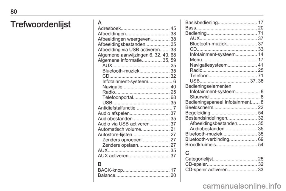 OPEL CASCADA 2017.5 Handleiding Infotainment (in Dutch) 80TrefwoordenlijstAAdresboek .................................... 45
Afbeeldingen ................................ 38
Afbeeldingen weergeven ..............38
Afbeeldingsbestanden ..................35
OPEL CASCADA 2017.5 Handleiding Infotainment (in Dutch) 80TrefwoordenlijstAAdresboek .................................... 45
Afbeeldingen ................................ 38
Afbeeldingen weergeven ..............38
Afbeeldingsbestanden ..................35